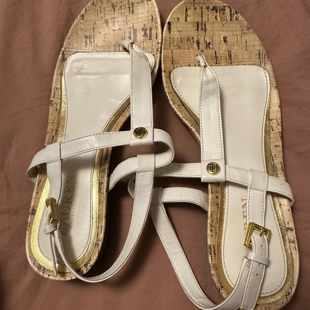 Lauren By Ralph Lauren Sandals Thong Leather White Size 7